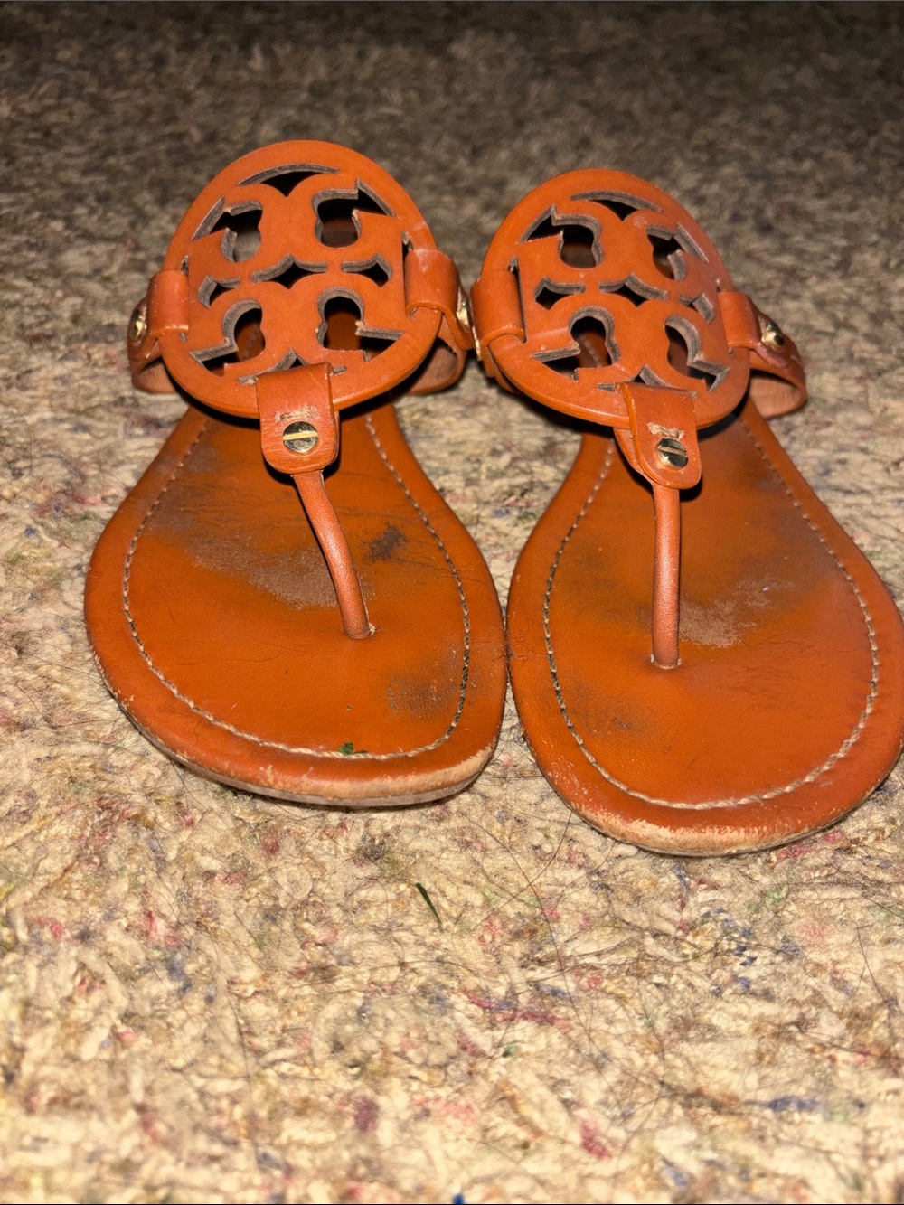 Tory Burch Brown Miller Leather Logo Thong Sandals size 9 - Picture 2 of 9